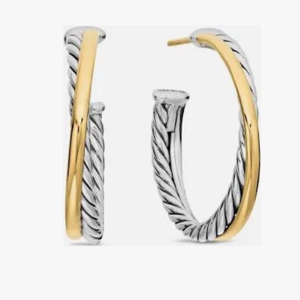David Yurman Silver and Gold Hoop Earrings